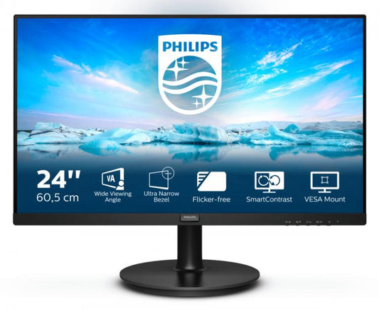Philips Monitor 24" Full Hd Led V Line Nero Vga Hdmi 241V8L Schermo Piatto