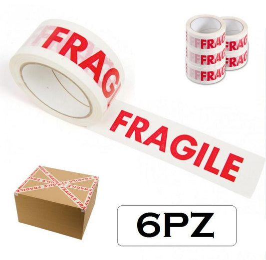 Nastro Adesivo Scotch Fragile Imballaggio 50X66 6 Pz Pacchi Spedizioni Scatole