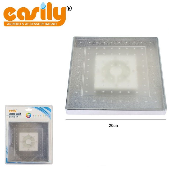Soffione Doccia Con Led Multicolor Trasparente Cromoterapia Bagno |20Cm-Quadrato