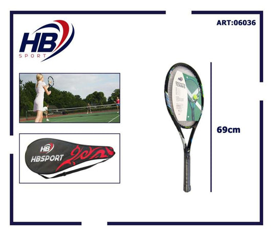 Hb Racchetta Da Tennis Adulto Con Grafica Nera Blu E Verde Fluo Custodia Inclusa