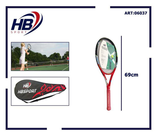 Hb Racchetta Da Tennis Adulto Con Grafica Rossa Nera E Blu Fluo Custodia Inclusa