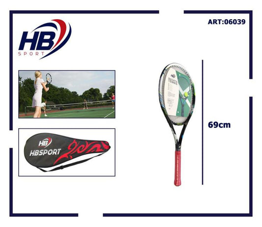 Hb Racchetta Da Tennis Adulto Con Grafica Grigio Nera Rossa Custodia Inclusa
