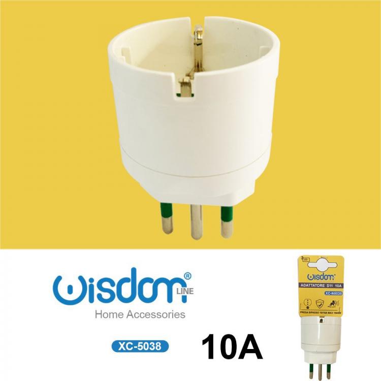 5pz ADATTATORE SPINA PICCOLA 10A S11 CON PRESA SHUKO BIANCO ITALIA 1500W |XC5038