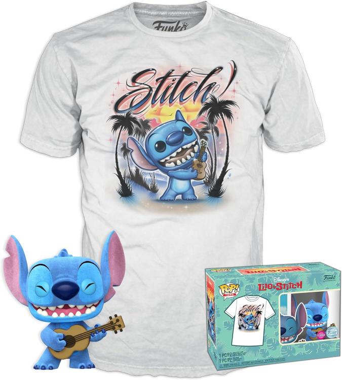 Funko Pop ! + Tees Disney Lilo & Stich Statuetta Flocked - T-Shirt S Nuovo