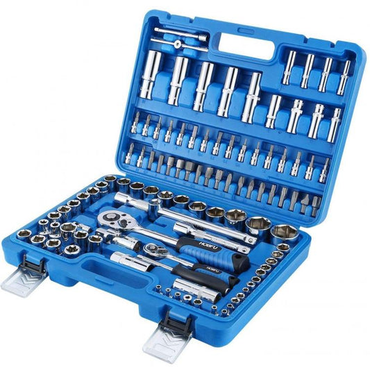 Valigetta Chiavi A Cricchetto Bussola Kit 108 Pz Pezzi Chiave Bussole 1/2 E 1/4