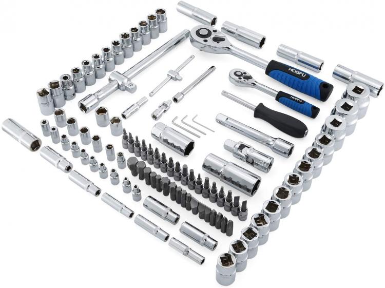 Valigetta Chiavi A Cricchetto Bussola Kit 108 Pz Pezzi Chiave Bussole 1/2 E 1/4