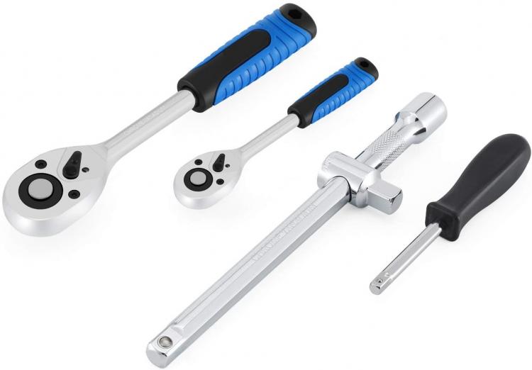 Valigetta Chiavi A Cricchetto Bussola Kit 108 Pz Pezzi Chiave Bussole 1/2 E 1/4