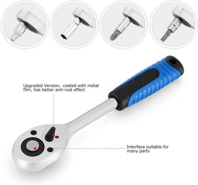Valigetta Chiavi A Cricchetto Bussola Kit 108 Pz Pezzi Chiave Bussole 1/2 E 1/4