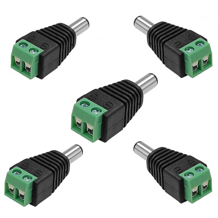 5pz CONNETTORE CONNETTORI SPINOTTO ALIMENTAZIONE MASCHIO A VITE TELECAMERE/LED