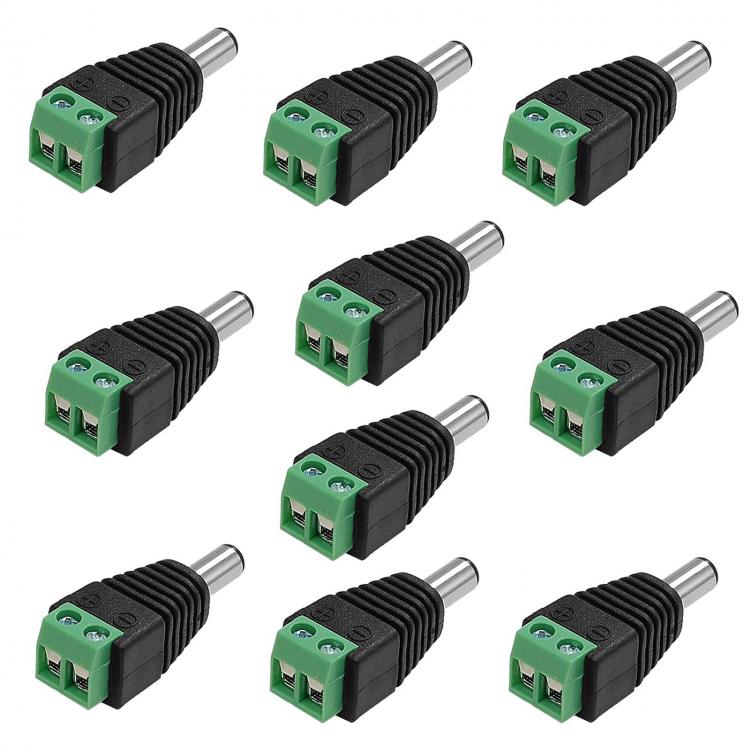 10pz CONNETTORE CONNETTORI SPINOTTO ALIMENTAZIONE MASCHIO A VITE TELECAMERE/LED