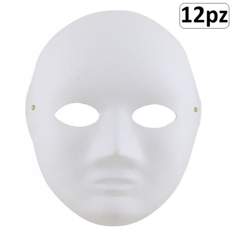 12 MASCHERA BIANCA VISO INTERO CARTA PER DIPENGERE CARNEVALE TEATRALE UOMO DONNA