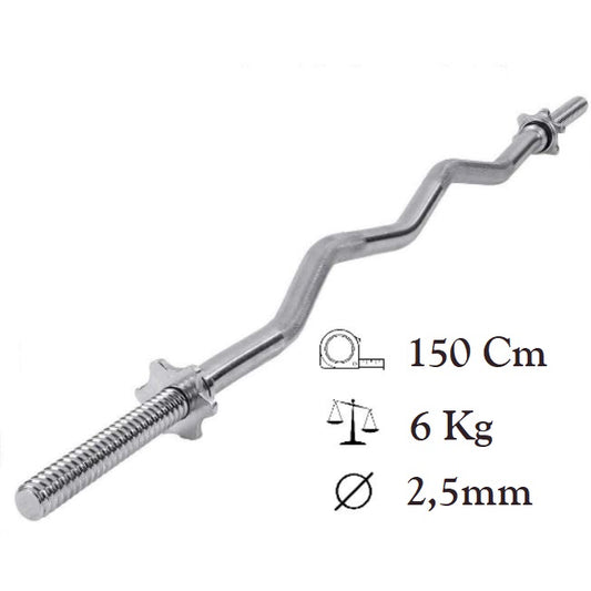 Hb Bilanciere Curl 150Cm Ø25Mm Acciaio Manubrio Barra Curva Bodybuilding 1,50M