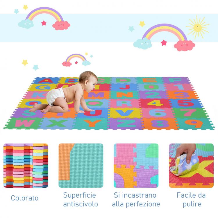 Tappeto Puzzle Per Bambini 10Pz Gioco Tappetino Morbido Numeri Colorati In Gomma