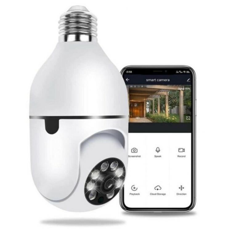 Telecamera E27 Ip Lampadina Nascosta Da Interno 360 Gradi Wireless Wifi Ptz Spia