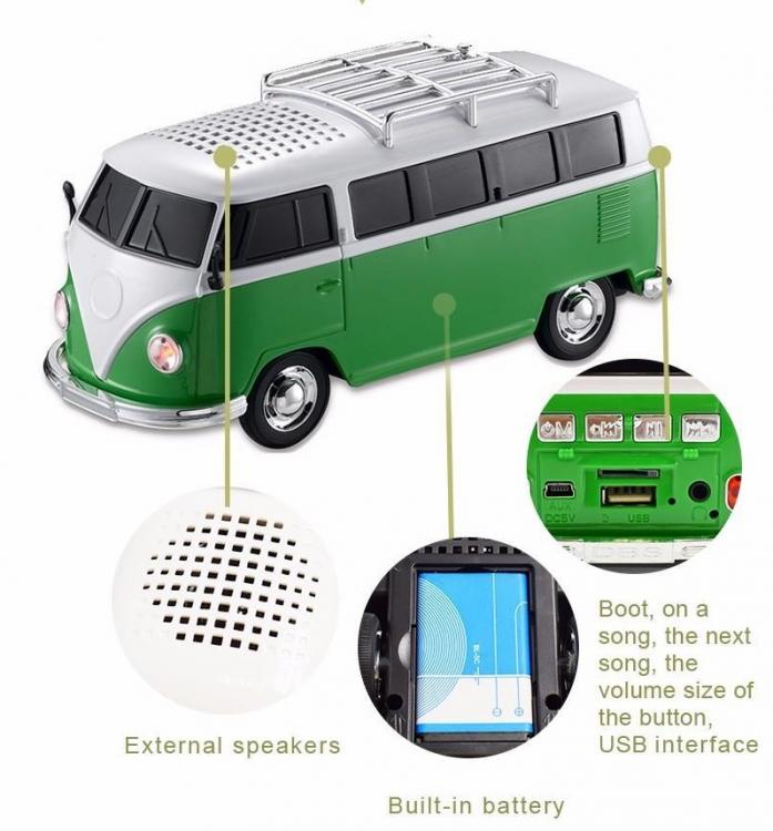 AKAI | PULMINO RETRO VAN MINI BUS SPEAKER BLUETOOTH AUX USB CASSA LED PORTATILE
