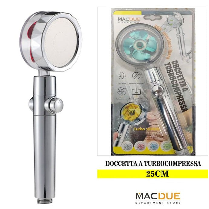 Soffione Turbo Doccia Ad Alta Pressione Rotante 360° Doccetta Turbocompressa