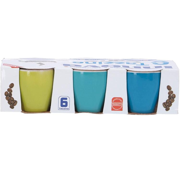 Set Servizio 6 Tazzine Tazze Da Caffè Colorate Color Pastello Ceramica 6X7Cm