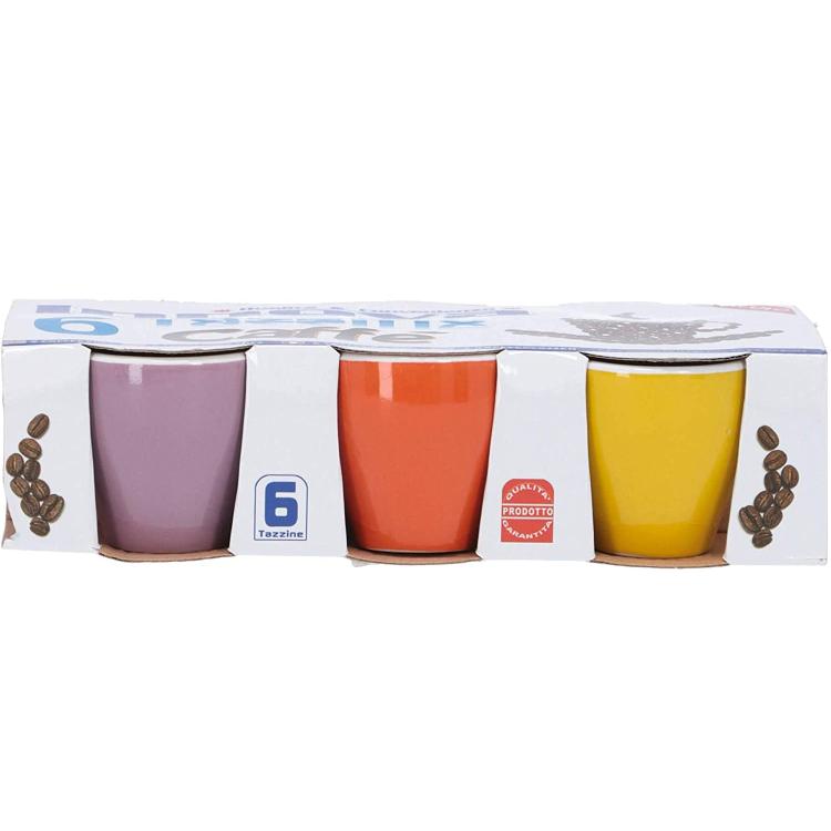 Set Servizio 6 Tazzine Tazze Da Caffè Colorate Color Pastello Ceramica 6X7Cm