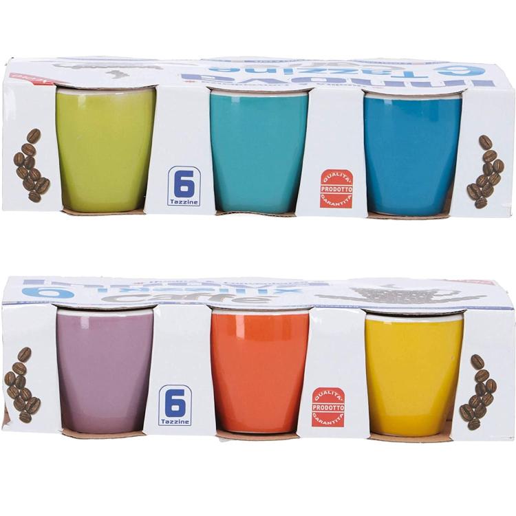 Set Servizio 6 Tazzine Tazze Da Caffè Colorate Color Pastello Ceramica 6X7Cm