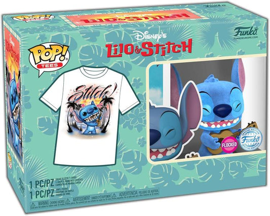 Funko Pop ! + Tees Disney Lilo & Stich Statuetta Flocked - T-Shirt S Nuovo