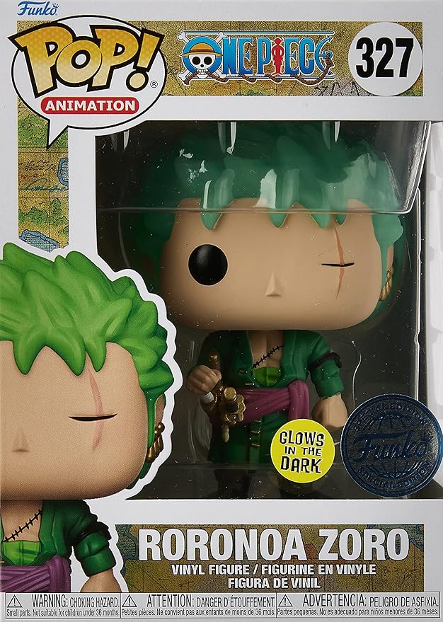 Funko Pop ! Animation One Piece - (327) GLOW (GITD) - Roronoa Zoro Figure 9Cm