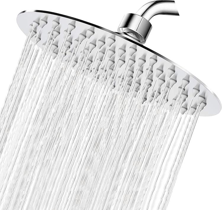 Soffione Doccia Bagno Acciaio Inox Design Ultra Slim Lucido Cromato 20Cm-Rotondo