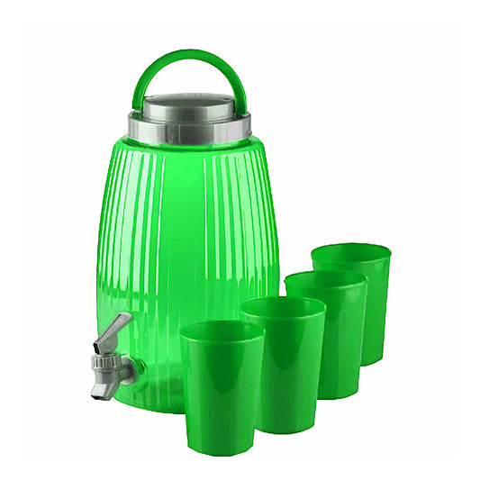 Dispenser Con Rubinetto Erogatore + 4 Bicchieri 4,7L Campeggio Picnic Ufficio