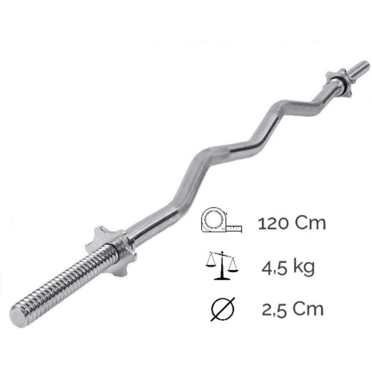 Hb Bilanciere Curl 120Cm Ø25Mm Acciaio Manubrio Barra Curva Bodybuilding 1,20M