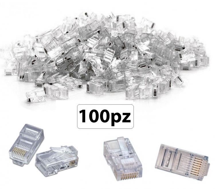 100 PEZZI CONNETTORE LAN CAT5 8 POLI ETHERNET PLUG LAN RJ45 NETWORK INTERNET