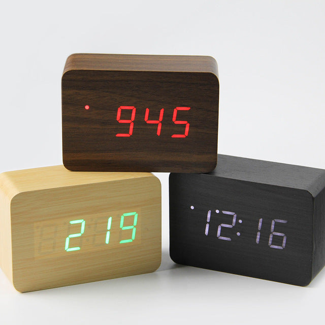 Orologio Sveglia In Legno Cubo A Led Temperatura Display Allarme Casa Clock
