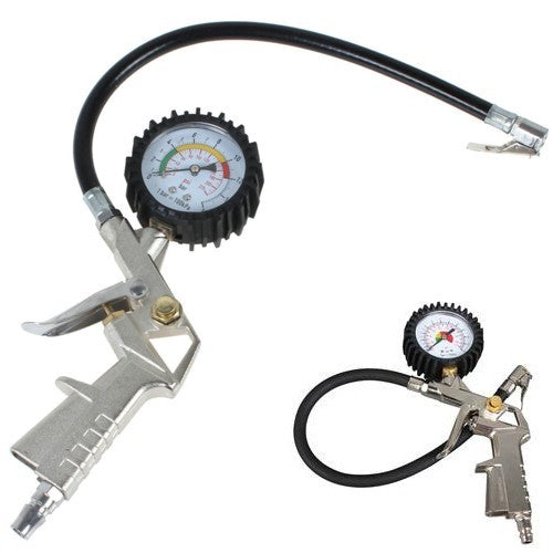 Pistola Compressore Per Gonfiaggio Pneumatici Con Manometro Pressione Gomme Clip