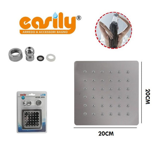 Soffione Doccia Bagno In Acciaio Inox Ultra Slim Lucido Cromato 20Cm-Quadrato