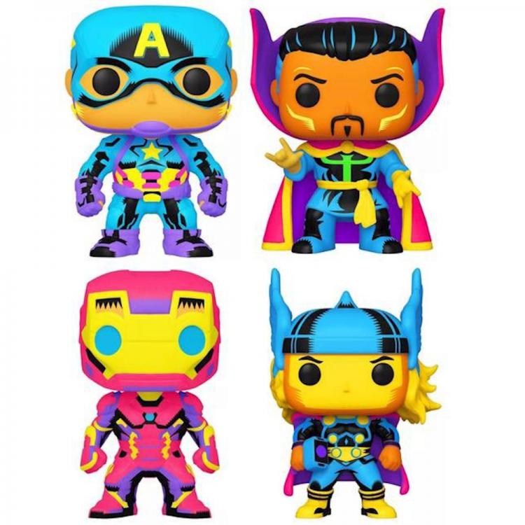 Funko Pop Marvel Blacklight 4 Pack Captain America Iron Man Thor Doctor Strange
