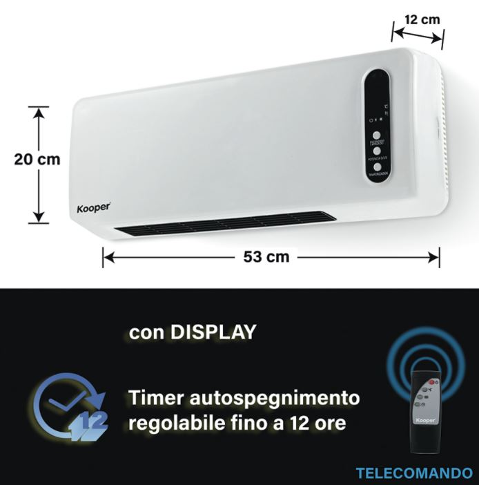 Termoconvettore Termoventilatore Ceramico A Parete Stufa Telecomando/Timer 2000W