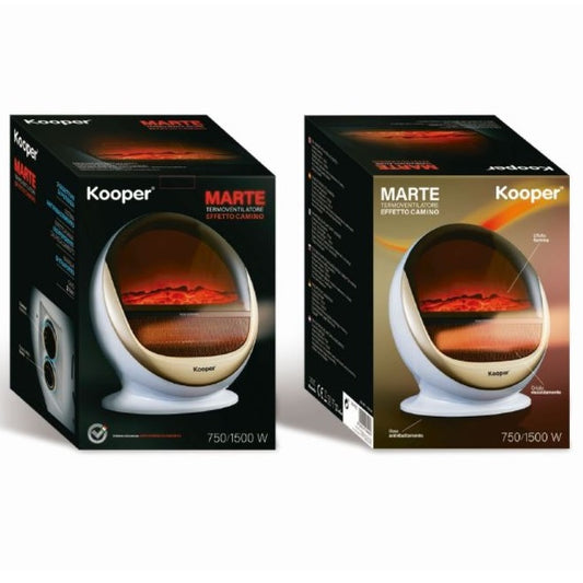 Kooper Marte Termoventilatore Caminetto Elettrico Camino Stufa Led Fiamma 1500W