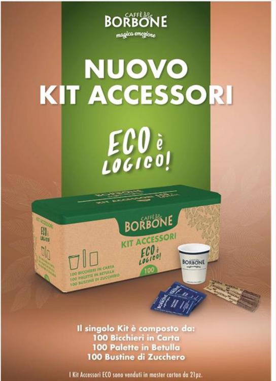 BORBONE KIT ACCESSORI ECOLOGICO CAFFE' 100PZ BICCHIERINI + PALETTE + ZUCCHERO