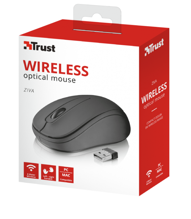Trust Ziva Wireless Optical Mouse 3 Pulsanti Ambidestro Ottico 1000 Dpi Nero Pc