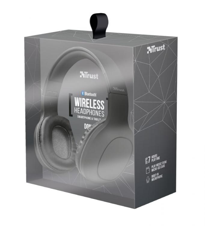Trust Cuffia Wireless Bluetooth Mp3 Micro Sd Auricolare Cuffie Microfono Dj Pc