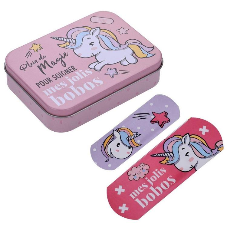 Unicorno Box Metallo 24 Medicazioni Adesive Cerotti Sterili Per Ragazzi Bambini
