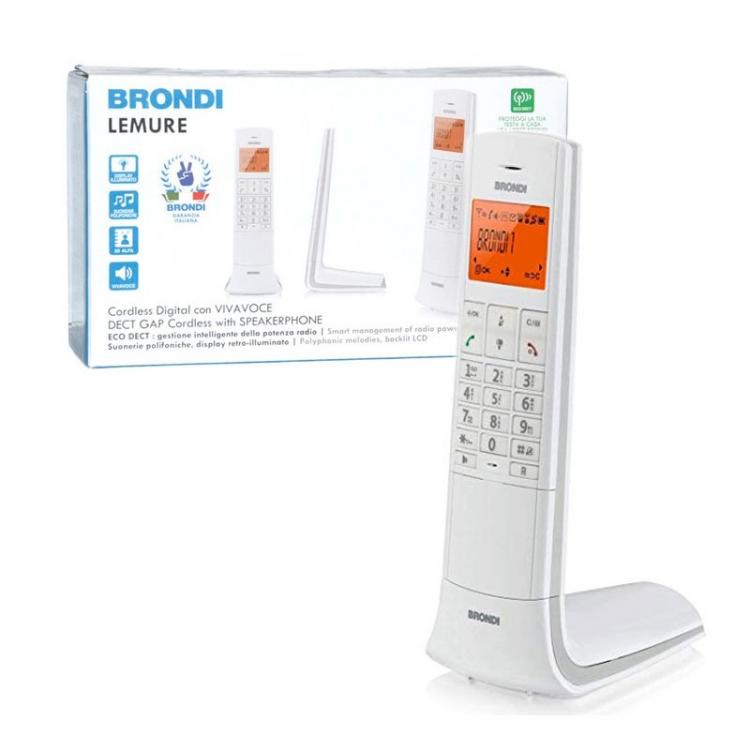 BRONDI LEMURE BIANCO TELEFONO CORDLESS PORTATILE CON VIVAVOCE SVEGLIA LED TOUCH