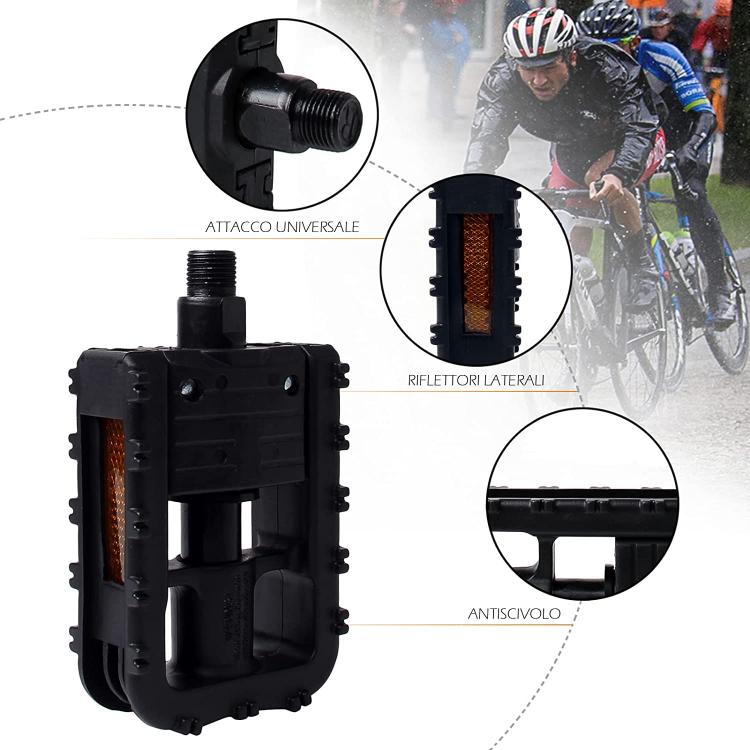COPPIA PEDALI PER BICI BICICLETTA MTB CON RIFLETTORI UNIVERSALI ANTISCIVOLO NERO