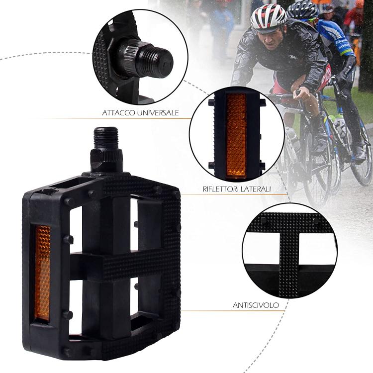 COPPIA PEDALI BICI BICICLETTA CITY MTB UNIVERSALI RIFLETTORI ANTISCIVOLO NERO