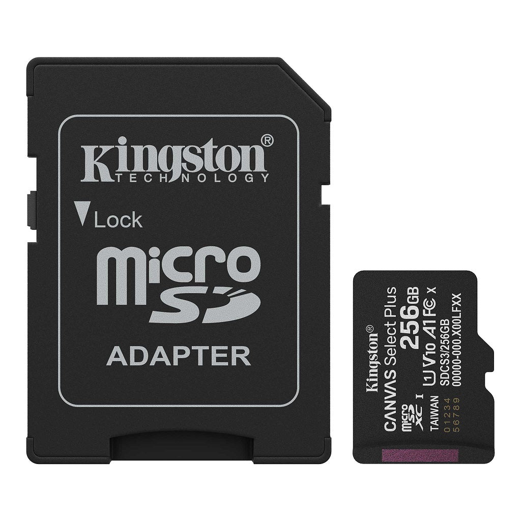 Kingston Canvas Select Plus SDCS3/256GB Scheda di memoria Micro SD 256GB microSDXC Gen3 150MB/s A1 Adattatore SD incluso