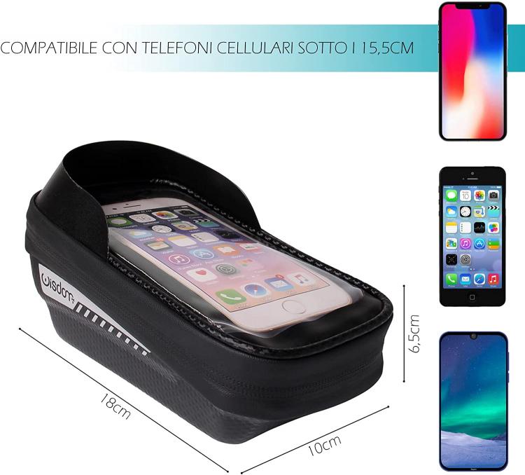 BORSA SUPPORTO PORTA CELLULARE SMARTPHONE FINO 15,5cm PER TELAIO BICI BICICLETTA