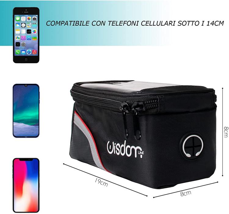 BORSA IMPERMEABILE PORTA OGGETTI SMARTPHONE CELLULARE PER TELAIO BICI BICICLETTA