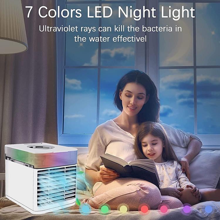 Mini Condizionatore Portatile Ventilatore Umidificatore Ad Acqua Ghiaccio 7 Led