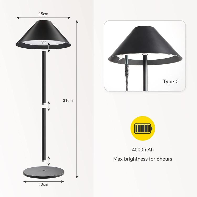 Lampada Da Tavolo Led Controllo Soft Touch Ricaricabile Hotel Ristorante (Nera)