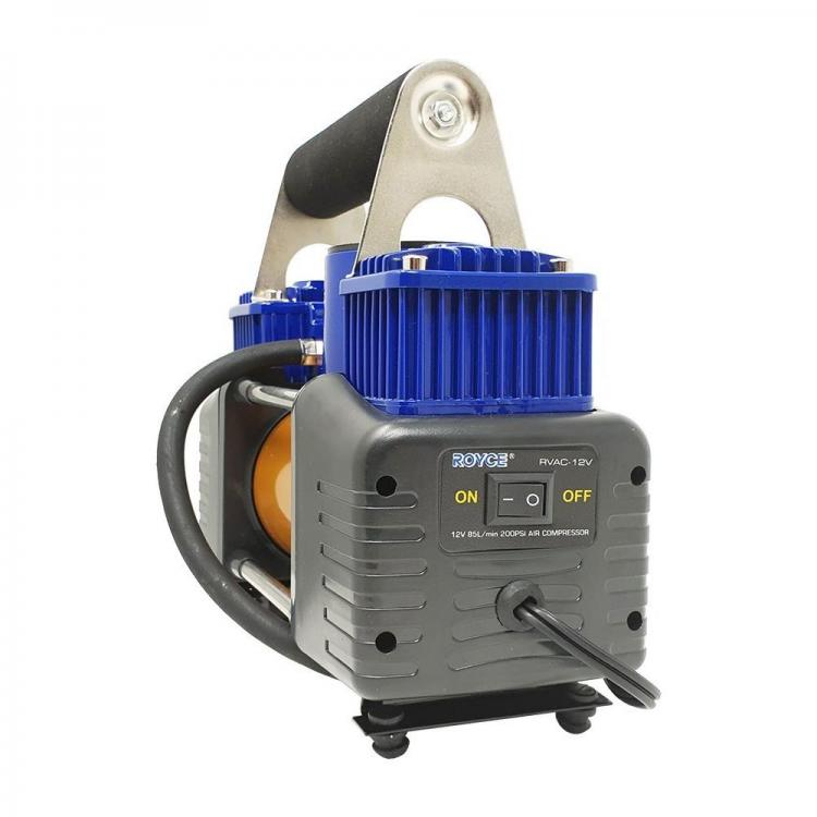 COMPRESSORE ROYCE 2 CILINDRI 12V 85L PORTATILE 150psi GOMME DA AUTO FURGONE MOTO