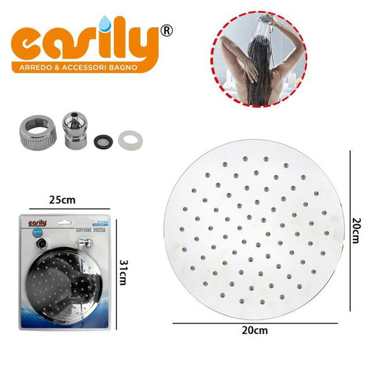 Soffione Doccia Bagno Acciaio Inox Design Ultra Slim Lucido Cromato 20Cm-Rotondo