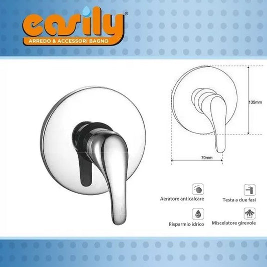 Miscelatore Per Doccia Da Incasso Parete Rubinetto Ottone Cromato Rotondo 52935